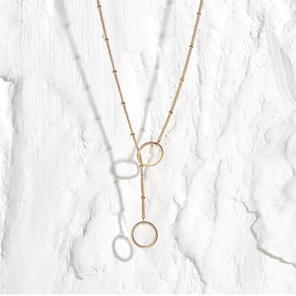 GOLD 14k Gold Plated Circle Beaded Lariat Necklace - Picture 3 of 3